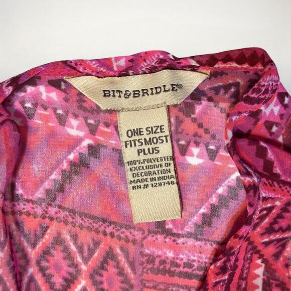 Bit & Bridle Fringe Kimono Cardigan Plus One Size Aztec Fuchsia Burgundy Boho - Picture 2 of 8